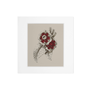 A square mounted print reproduction of a watercolour illustration by Cartier for a floral brooch design with ruby petals and diamond foliage